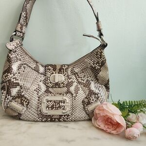🔥RARE🔥 Vintage Y2K Guess Snakeskin Shoulder‎ Bag Logo Gray Embossed Purse